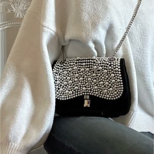 Zara Pearls Crossbody Bag With Metal Strap Chain